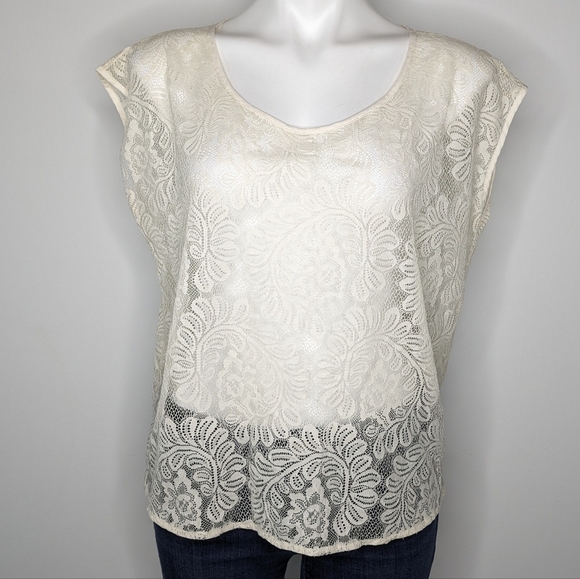 ✨3/$15 Express cream lace cutout back short sleeve top S - Picture 1 of 6